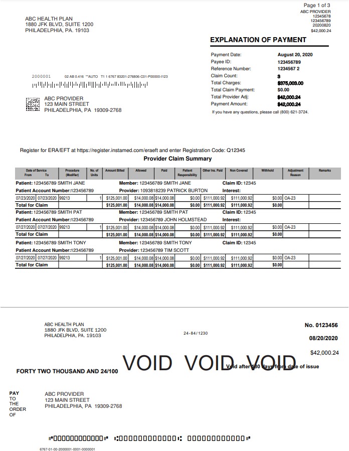 Sample Explanation of Payment (EOP): Check Payment